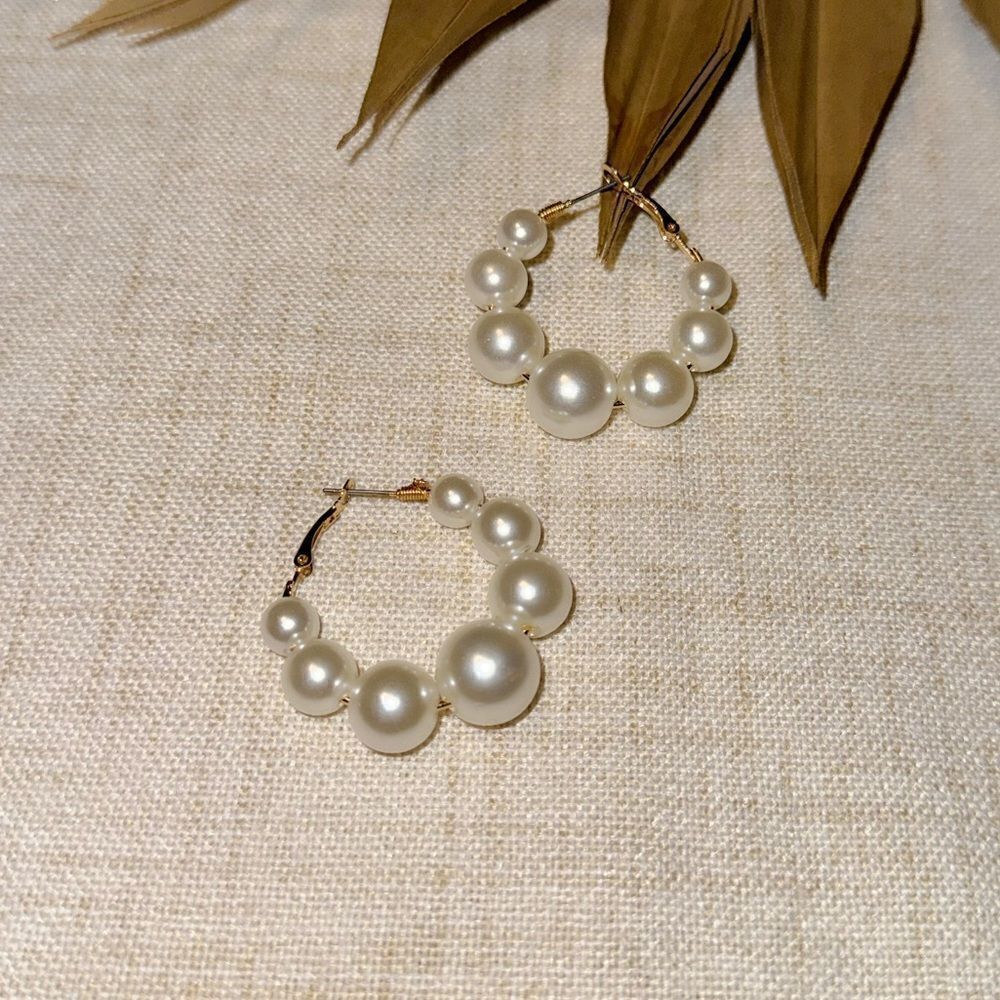 Boho pearl hoop earrings M511 - Picture 2 of 4
